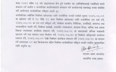 स्थानीय तह उपनिर्वाचन 2081 का लागि कार्यातालिका स्वीकृत सम्बन्धमा -प्रेसविज्ञप्ति